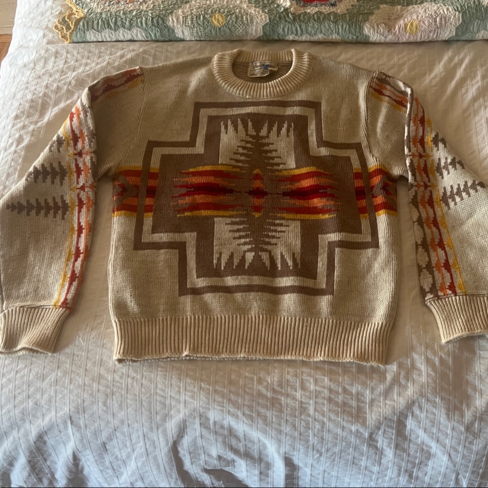 Pendleton Beige and Red Southwestern Crewneck Sweater